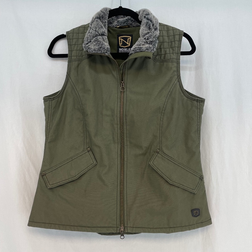 Nobel Outfitters Full Zip Vest Canvas Faux Fur Collar Green Women’s Medium